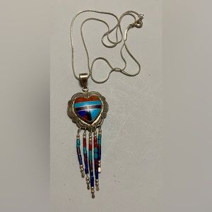 Southwestern Heart Shaped Beaded Tassels Necklace